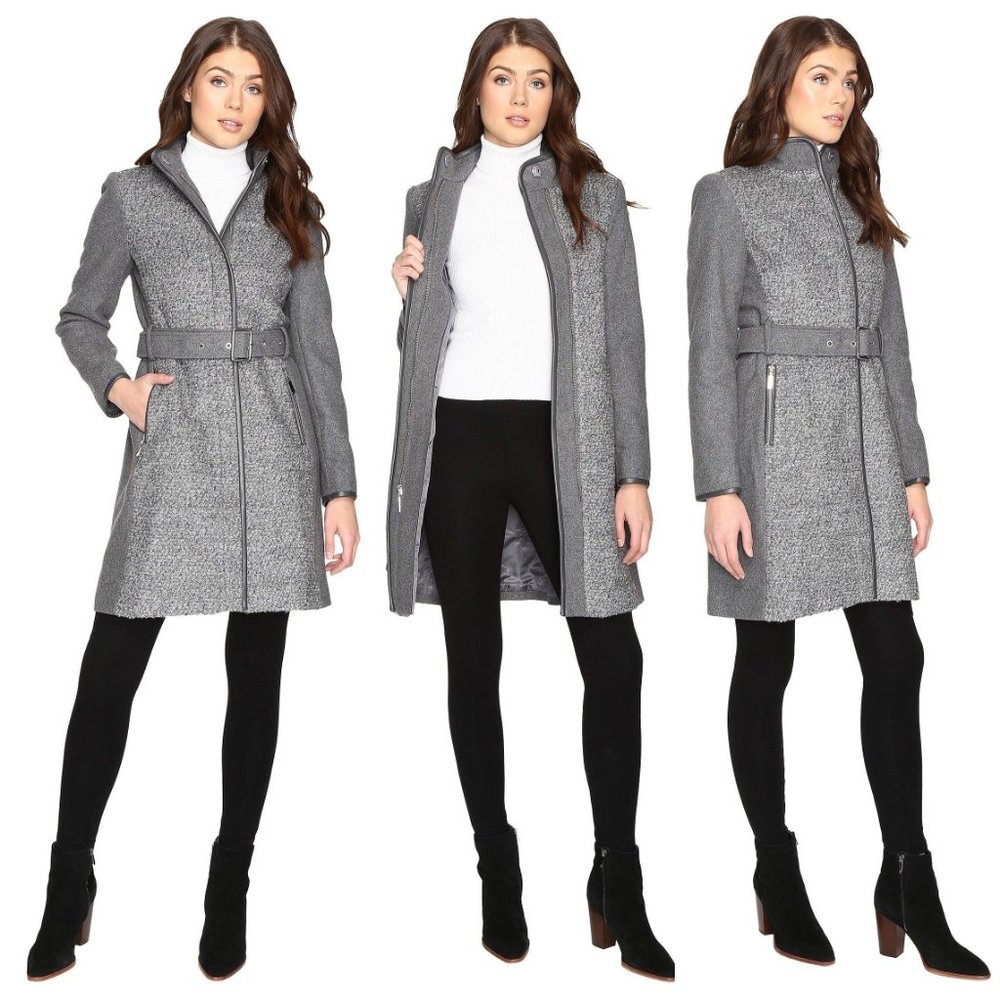VINCE CAMUTO🌺Grey Belted Boucle Wool Coat NWOT - Picture 1 of 9